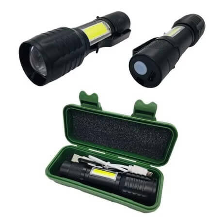 Mini Lanterna Led Chaveiro Usb + Cob Zoom Portátil Recarregável